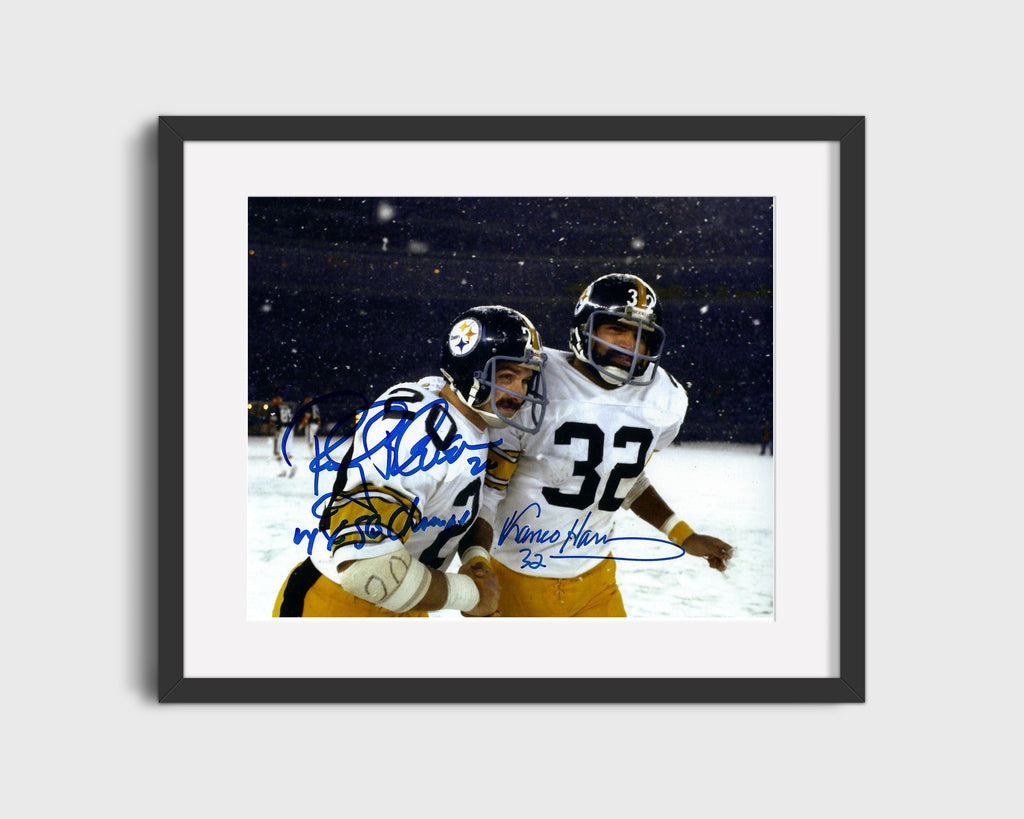Football Autograph Print - Rocky Blier & Franco Harris - Snowy Steelers Brotherhood Football Vintage Framed Prints Gallery Frame 16x20