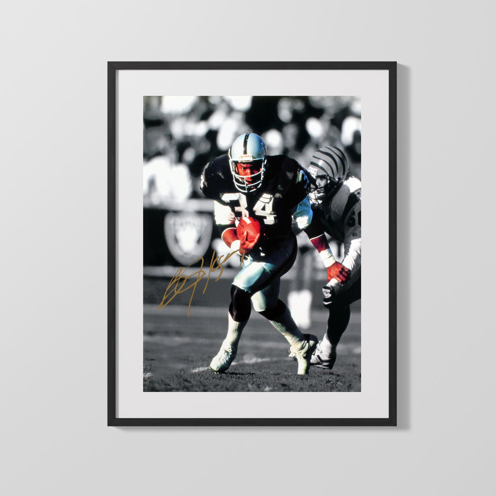 Football Autograph Print - Bo Jackson - Raiders Power Run Football Vintage Framed Prints Gallery Frame 16x20