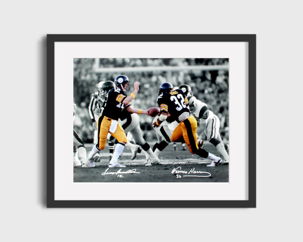 Football Autograph Print - Bradshaw & Harris - Steeler Legends Football Vintage Framed Prints Gallery Frame 16x20