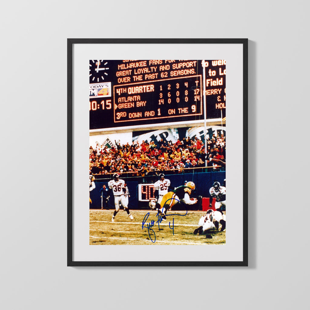 Football Autograph Print - Brett Favre - Frozen Tundra Dive Football Vintage Framed Prints Gallery Frame 16x20