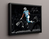 Football Autograph Print - Christian McCaffrey Leap - Air CMC Football Vintage Framed Prints Floating Canvas 16x20