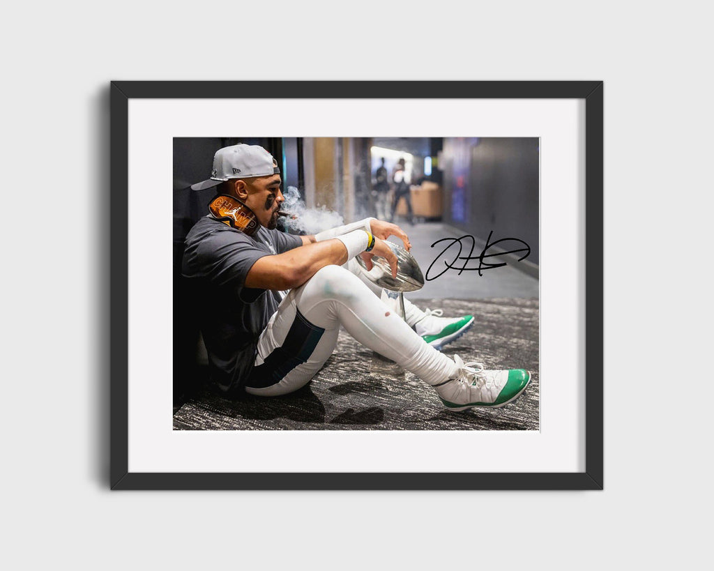 Football Autograph Print - Jalen Hurts Trophy Cigar - Victory Smoke Football Vintage Framed Prints Gallery Frame 16x20