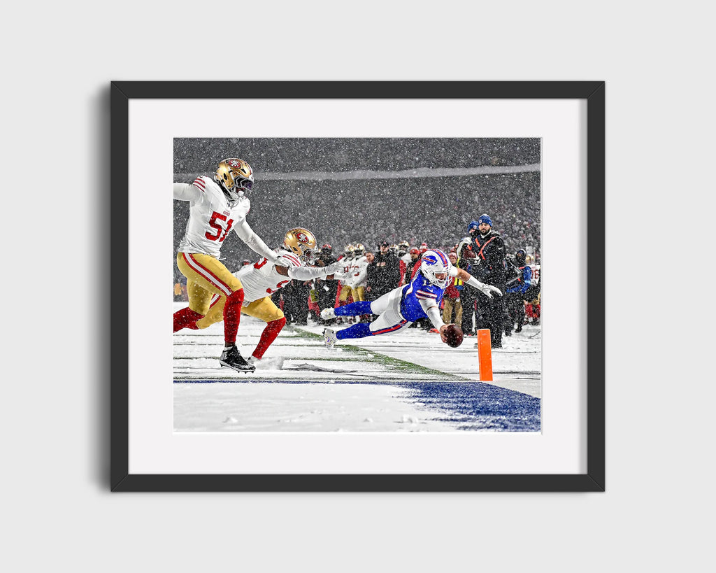 Football Autograph Print - Josh Allen - Snow Dive TD Football Vintage Framed Prints Gallery Frame 16x20