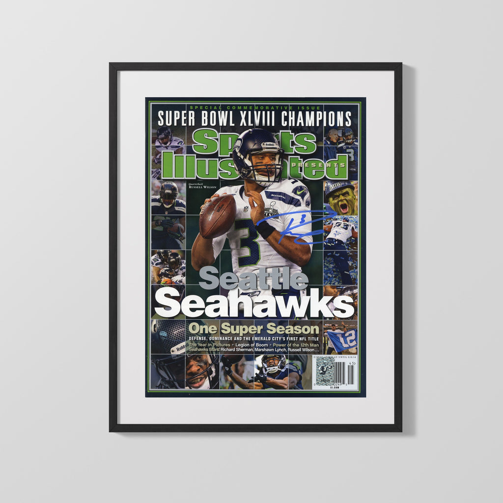 Football Autograph SI Print - Russell Wilson Super Bowl XLVIII - One Super Season Football Vintage Framed Prints Gallery Frame 16x20