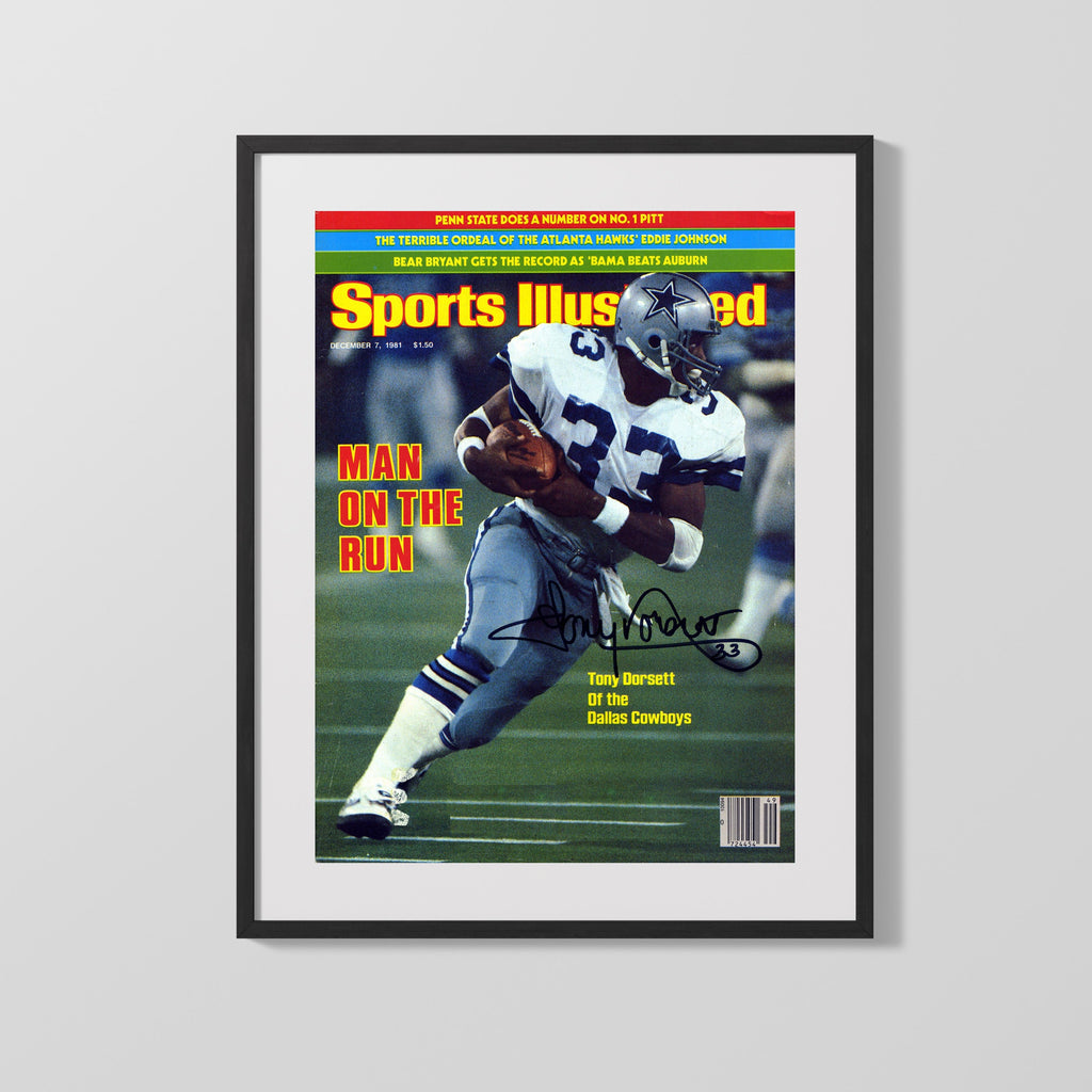 Football Autograph SI Print - Tony Dorsett Man on the Run - Cowboy Flash Football Vintage Framed Prints Gallery Frame 16x20