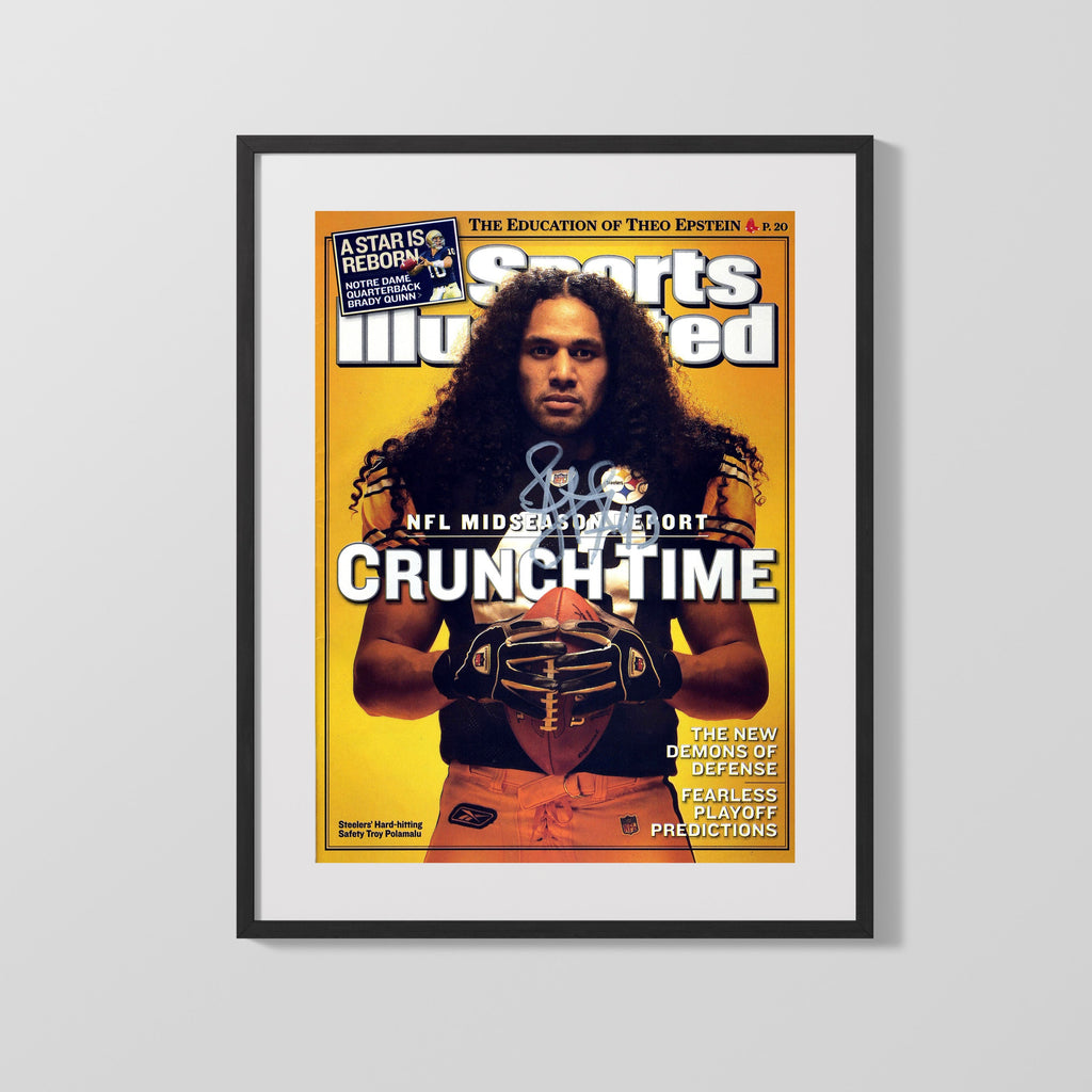 Football Autograph SI Print - Troy Polamalu - Crunch Time Hair & Hits Football Vintage Framed Prints Gallery Frame 16x20