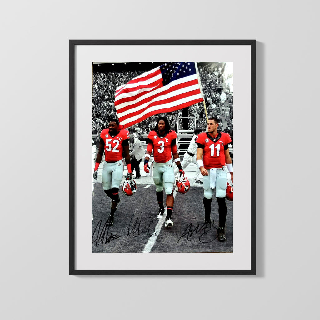 Georgia Autograph Print - Gurley & Dawgs - Stars & Stripes College FSPrints Gallery Frame 16x20