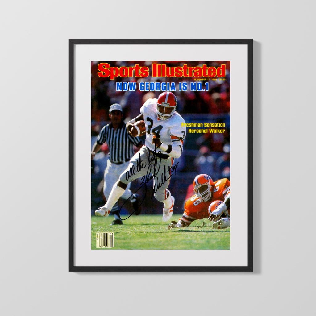 Georgia Autograph SI Print - Herschel Walker - Freshman Sensation College FSPrints Gallery Frame 16x20