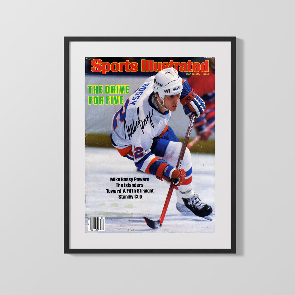 Hockey Autograph Print - Mike Bossy Islanders - Drive for Five Hockey FSPrints Gallery Frame 16x20