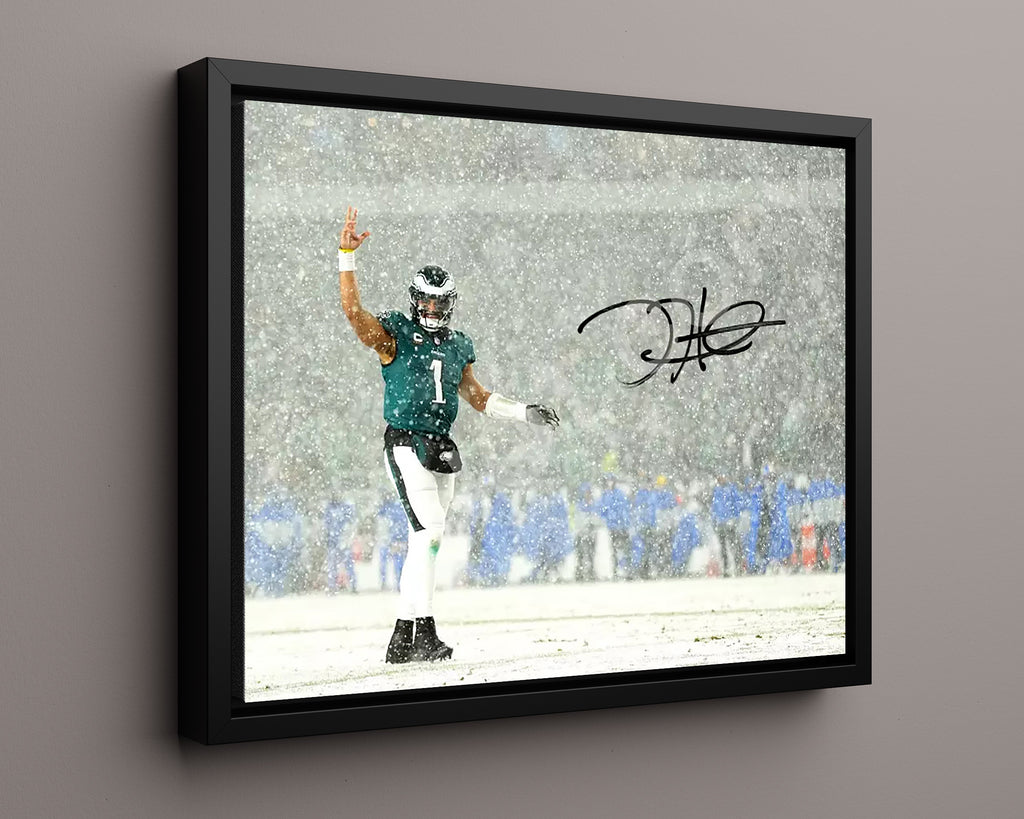 Floating Canvas Jalen Hurts - Philadelphia Eagles - Snow Game Autograph Print Floating Canvas - Pro Football FSP - Floating Canvas