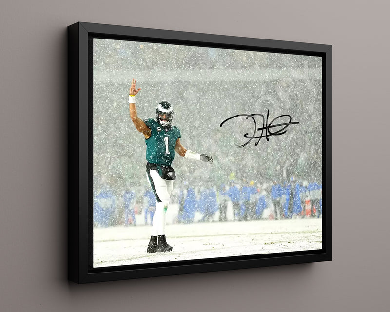 Floating Canvas Jalen Hurts - Philadelphia Eagles - Snow Game Autograph Print Floating Canvas - Pro Football FSP - Floating Canvas
