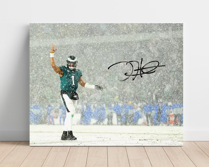 Jalen Hurts Snow Game - Philadelphia Eagles Autograph Poster Print Unframed Print - Pro Football FSP - Unframed