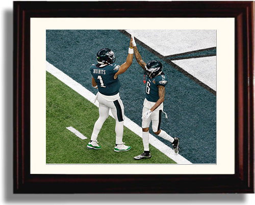 Framed Jalen Hurts & DeVonta Smith - Philadelphia Eagles - Super TD Celebration Framed Print - Pro Football FSP - Framed