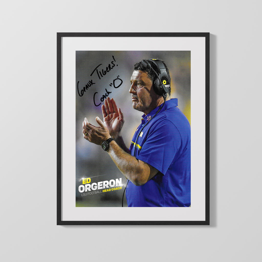 LSU Autograph Print - Coach Orgeron Geaux Tigers - Bayou Boss College FSPrints Gallery Frame 16x20