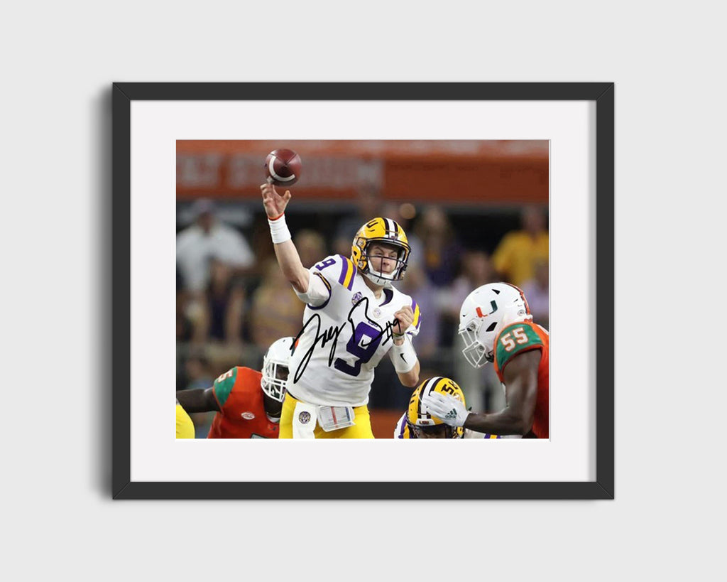 LSU Autograph Print - Joe Burrow Making the Pass - Bayou Bomb College FSPrints Gallery Frame 16x20