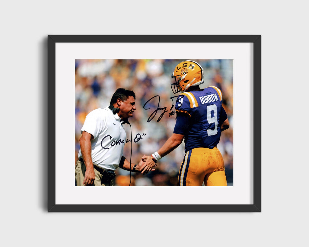 LSU Autograph Print - Joe Burrow & Ed Orgeron - Championship Combo College FSPrints Gallery Frame 16x20