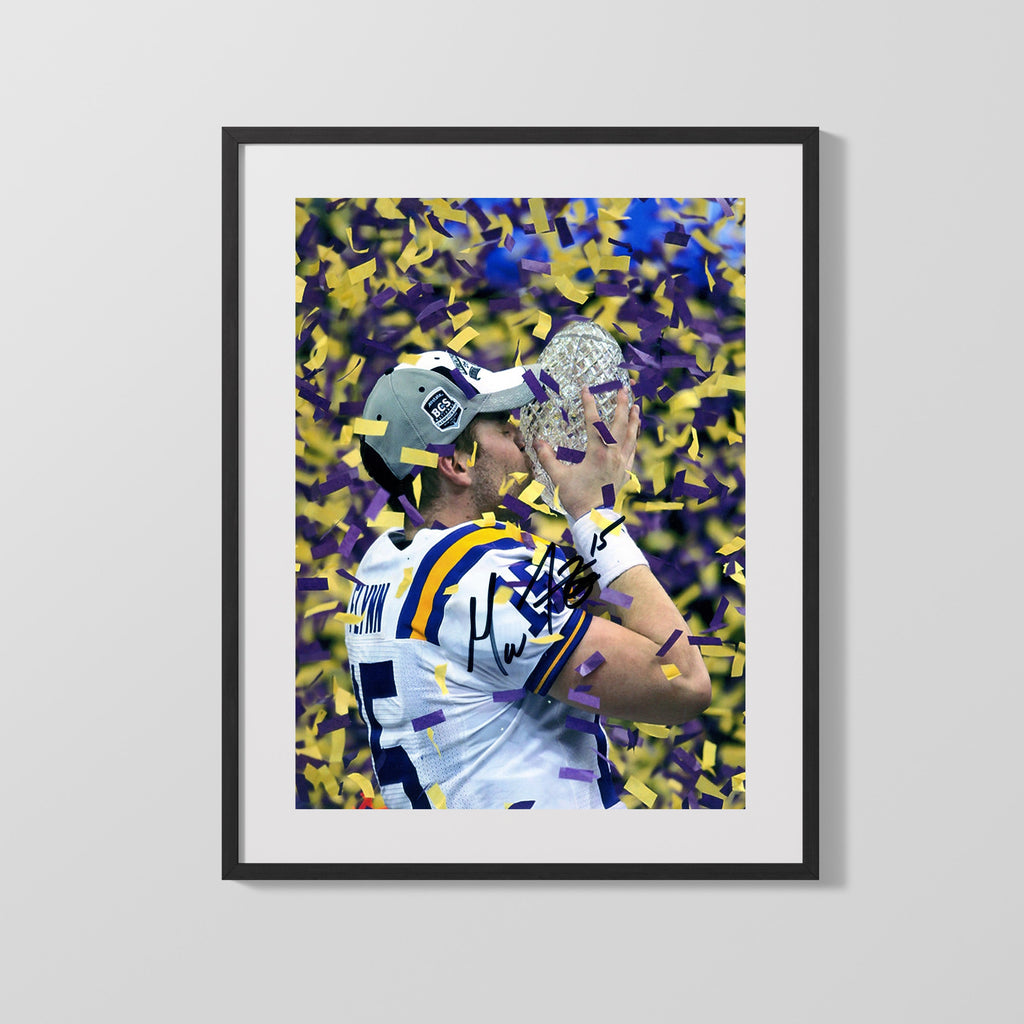 LSU Autograph Print - Matt Flynn Trophy Kiss - Title Sealed College FSPrints Gallery Frame 16x20