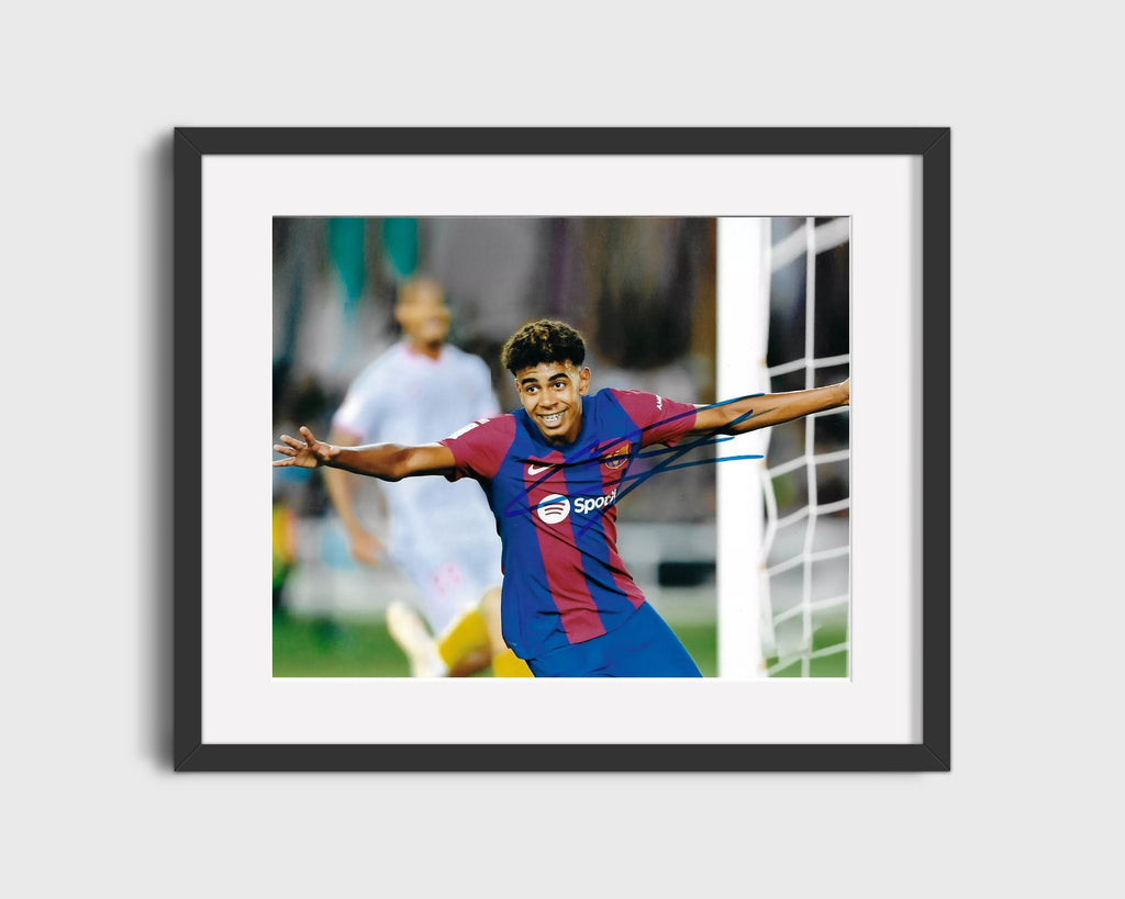 Lamine Yamal Celebration Autograph Print - Arms Wide Soccer FramedSportPrints Gallery Frame 16x20