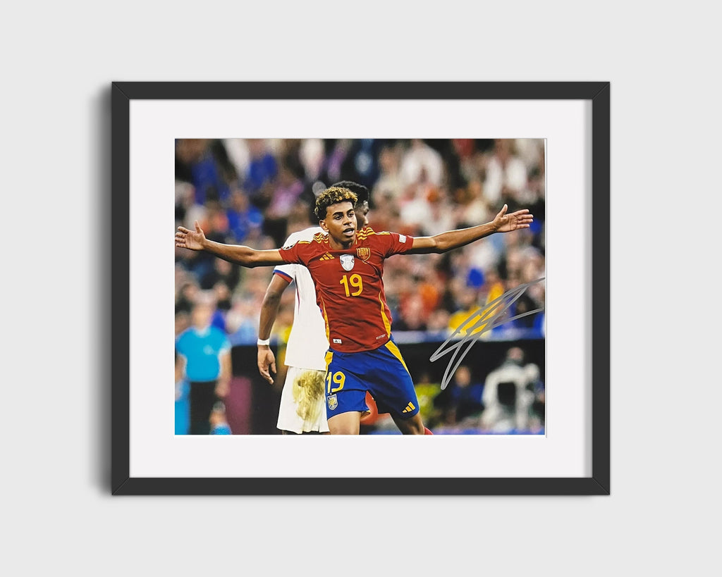 Lamine Yamal Celebration Autograph Print - Golden Boy Soccer FramedSportPrints Gallery Frame 16x20