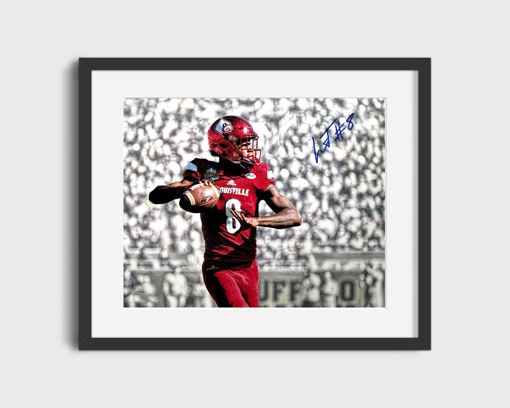 Louisville Autograph Print - Lamar Jackson Drop Back - Heisman Moves College FSPrints Gallery Frame 16x20