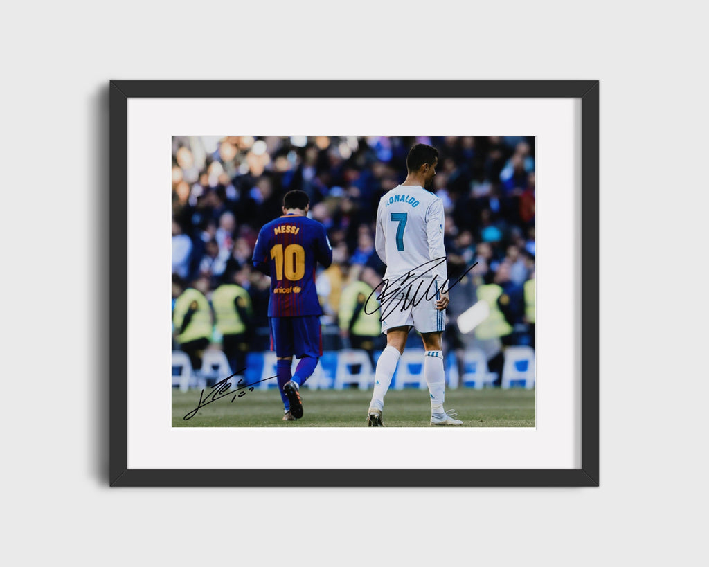 Messi and Ronaldo Autograph Print - Eternal Rivals Soccer FramedSportPrints Gallery Frame 16x20