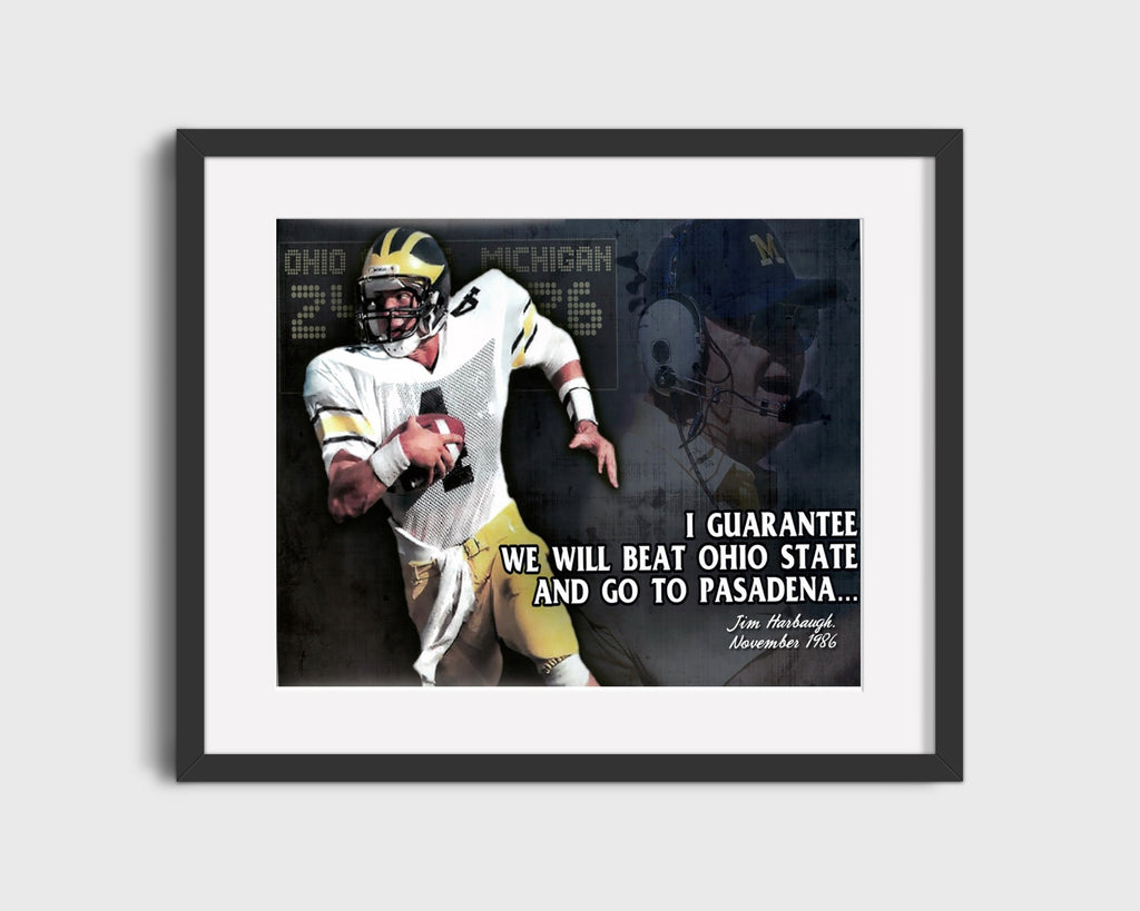 Michigan Autograph Print - Jim Harbaugh The Guarantee - Pasadena Promise College FSPrints Gallery Frame 16x20