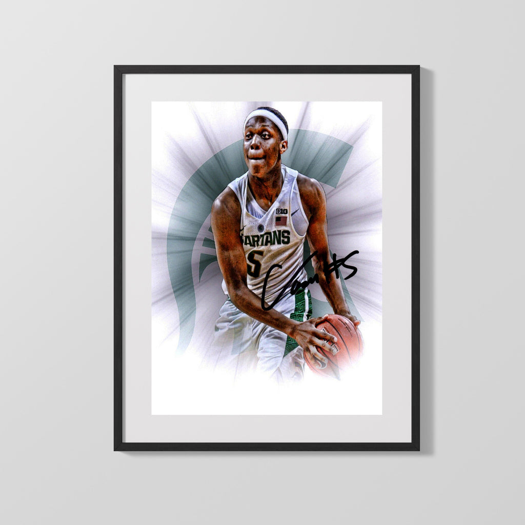 Michigan State Autograph Print - Cassius Winston Spotlight - Spartan Shine College FSPrints Gallery Frame 16x20