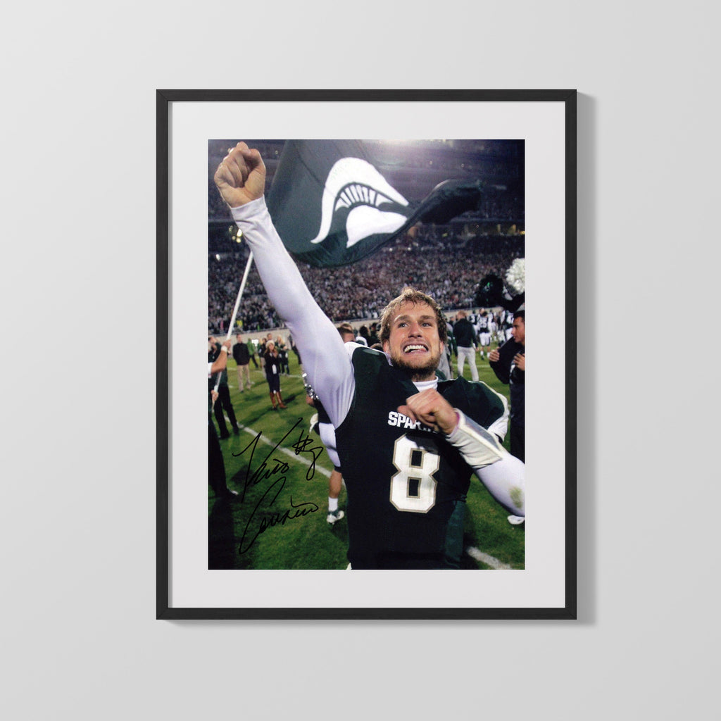 Michigan State Autograph Print - Kirk Cousins Victory Flag - Sparty On College FSPrints Gallery Frame 16x20