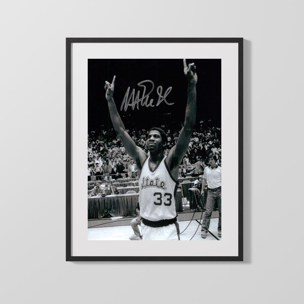 Michigan State Autograph Print - Magic Johnson Victory - Spartan Magic College FSPrints Gallery Frame 16x20