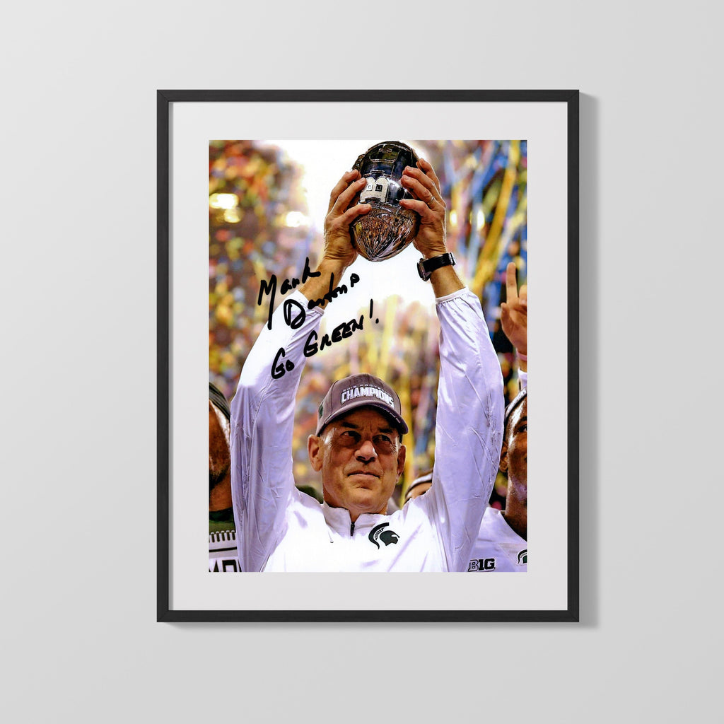 Michigan State Autograph Print - Mark Dantonio Trophy Glory - Go Green Glory College FSPrints Gallery Frame 16x20