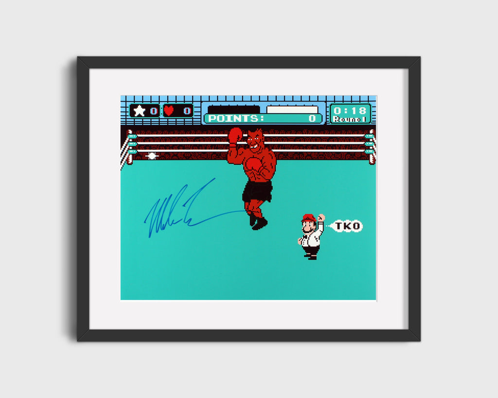 Mike Tyson Autograph Print - Punch-Out Victory - Game Over Boxing FSPrints Gallery Frame 16x20
