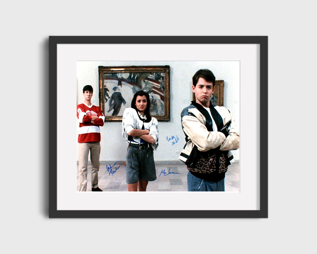 Movie Autograph Print - Ferris Buellers Day Off - Matthew Broderick and Mia Sara and Alan Ruck Movies FSPrints Gallery Frame 16x20