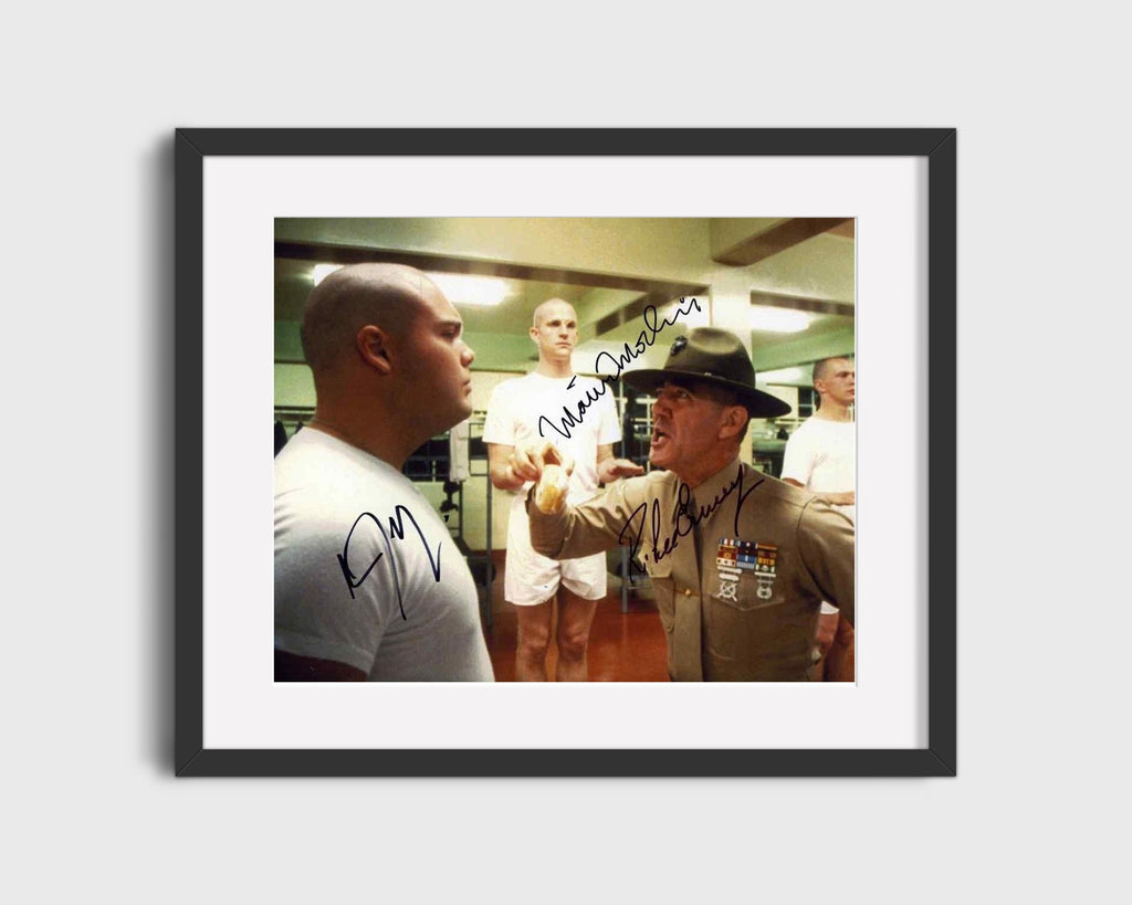 Movie Autograph Print - Full Metal Jacket - R. Lee Ermey and Vincent Donofrio and Matthew Modine - Jelly Donut Inspection Movies FSPrints Gallery Frame 16x20