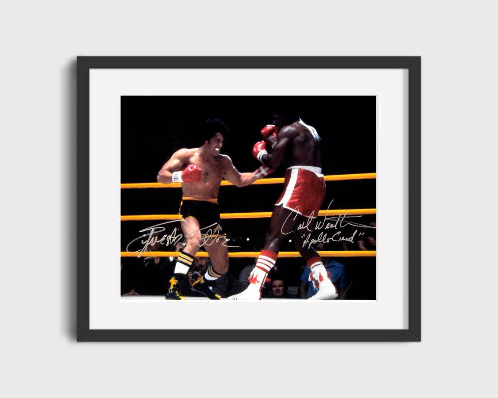 Movie Autograph Print - Rocky - Sylvester Stallone and Carl Weathers - Heavyweight showdown Movies FSPrints Gallery Frame 16x20