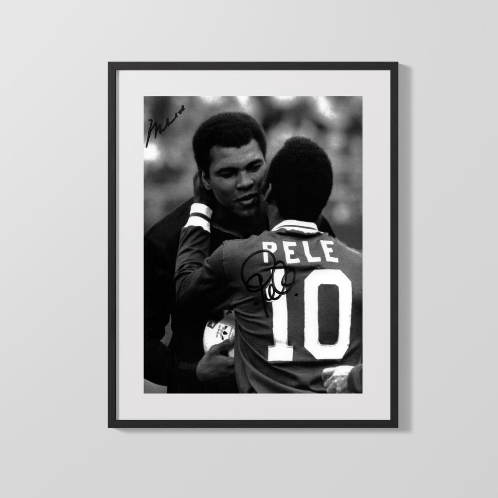 Muhammad Ali Autograph Print - Ali with Pele - The Greatest Meets The King Boxing FSPrints Gallery Frame 16x20