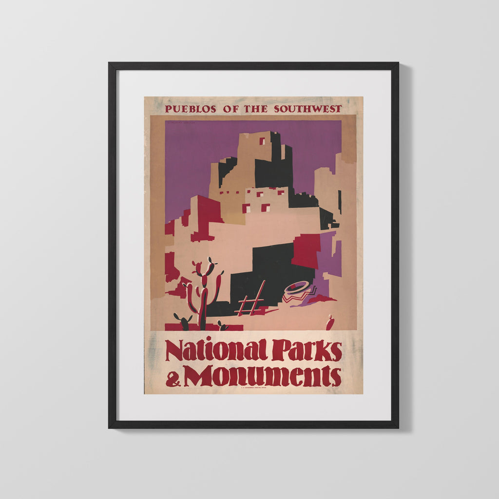 National Parks Poster - Pueblos - Desert Adobe Shadows National Parks Vintage Framed Prints Gallery Frame 16x20
