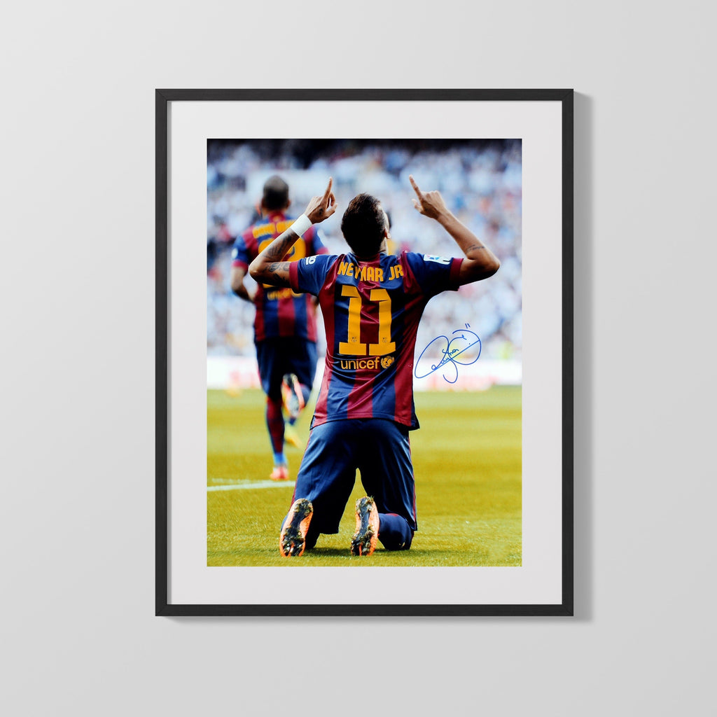 Neymar Autograph Print - Barcelona - Celebration Soccer FramedSportPrints Gallery Frame 16x20