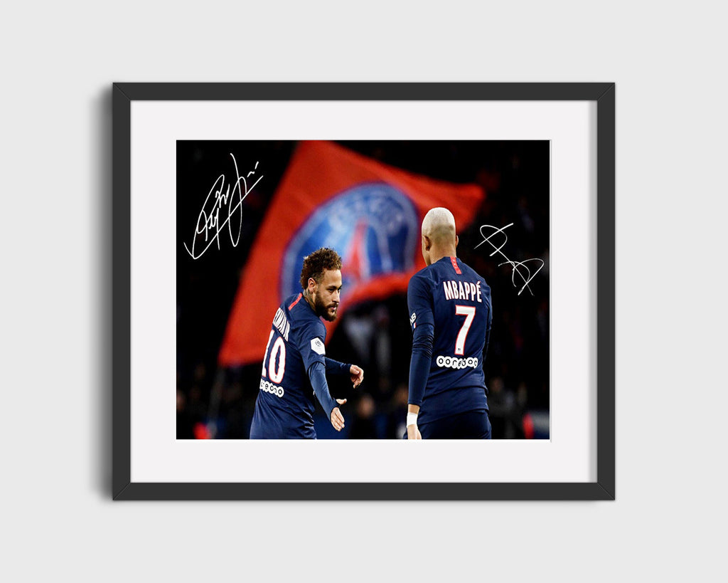 Neymar and Mbappe PSG Autograph Print - Dynamic Duo Soccer FramedSportPrints Gallery Frame 16x20