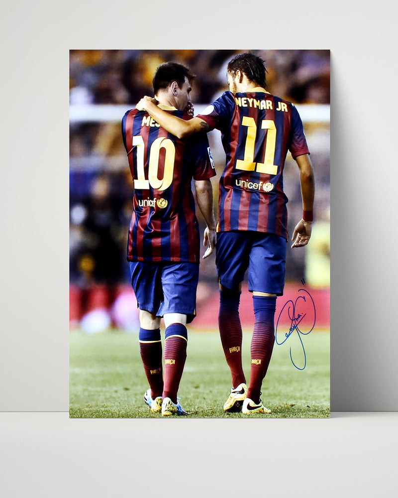 Unframed Neymar & Messi - Barcelona Teammates Autograph Poster Print Unframed Print - Soccer FSP - Unframed