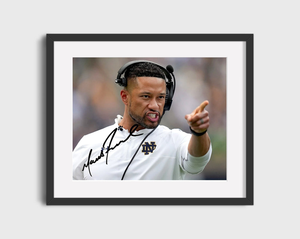Notre Dame Autograph Print - Marcus Freeman Comm&ing - Sideline General College FSPrints Gallery Frame 16x20