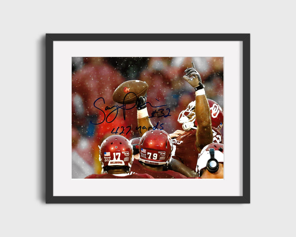 Oklahoma Autograph Print - Samaje Perine - Power Back College FSPrints Gallery Frame 16x20