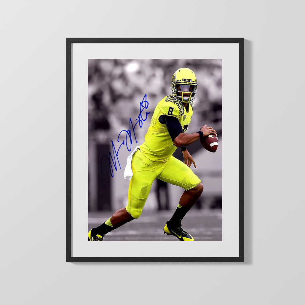 Oregon Autograph Print - Marcus Mariota Neon Glide - Quack Attack College FSPrints Gallery Frame 16x20