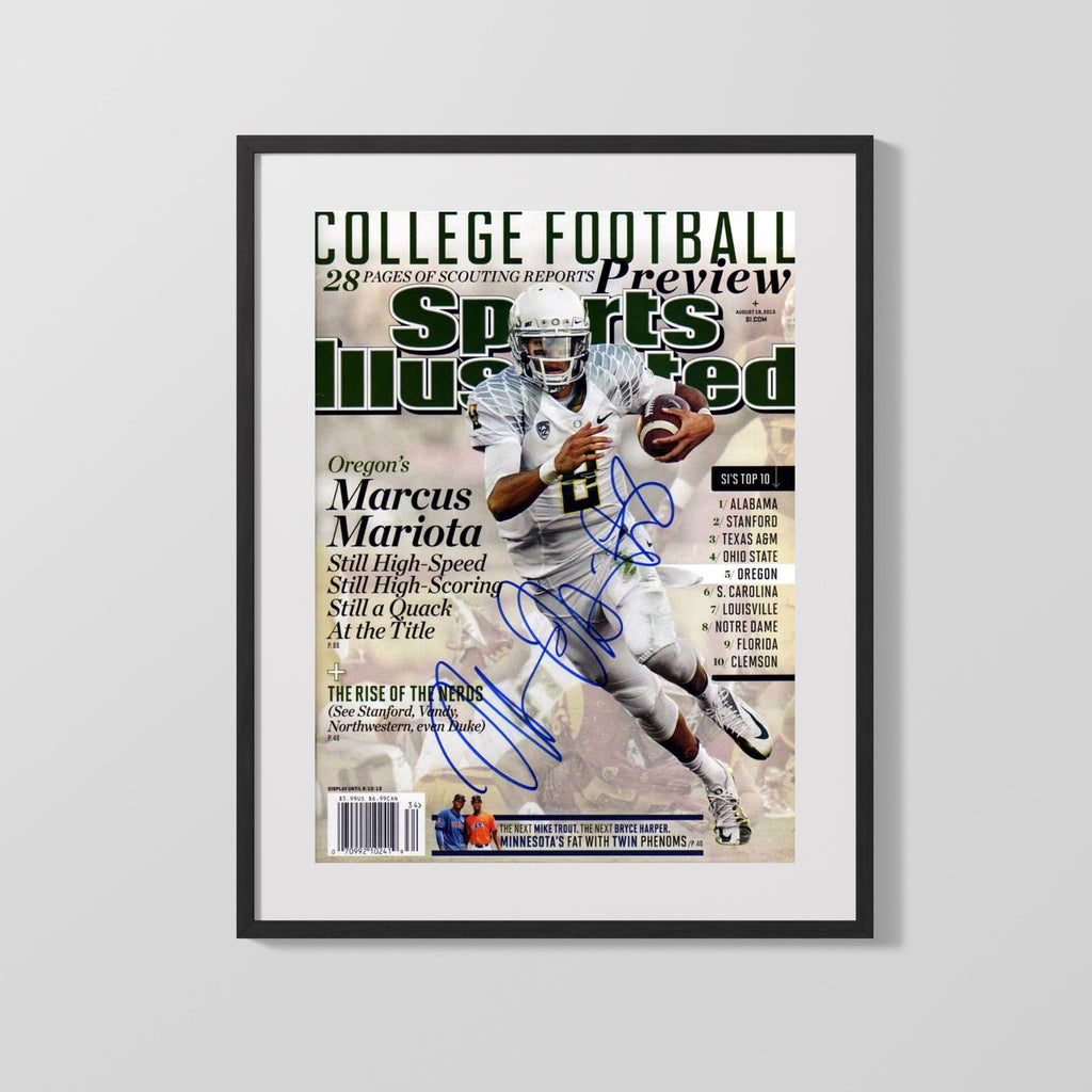 Oregon Autograph SI Print - Marcus Mariota - Still a Quack at the Title College FSPrints Gallery Frame 16x20