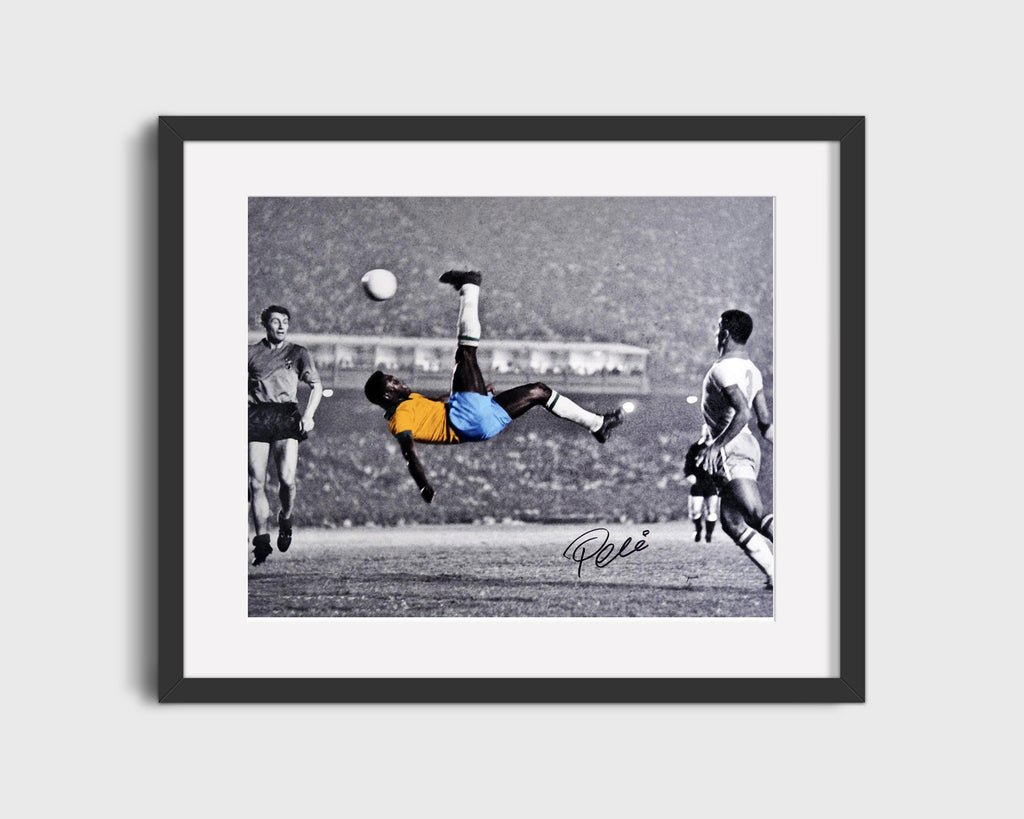 Pele Brazil Autograph Print - Iconic Bicycle Kick Soccer FramedSportPrints Gallery Frame 16x20