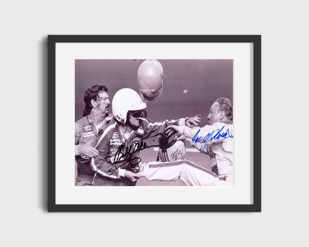 Racing Autograph Print - Bobby Allison and Cale Yarborough - Fight Scene Racing FSPrints Gallery Frame 16x20
