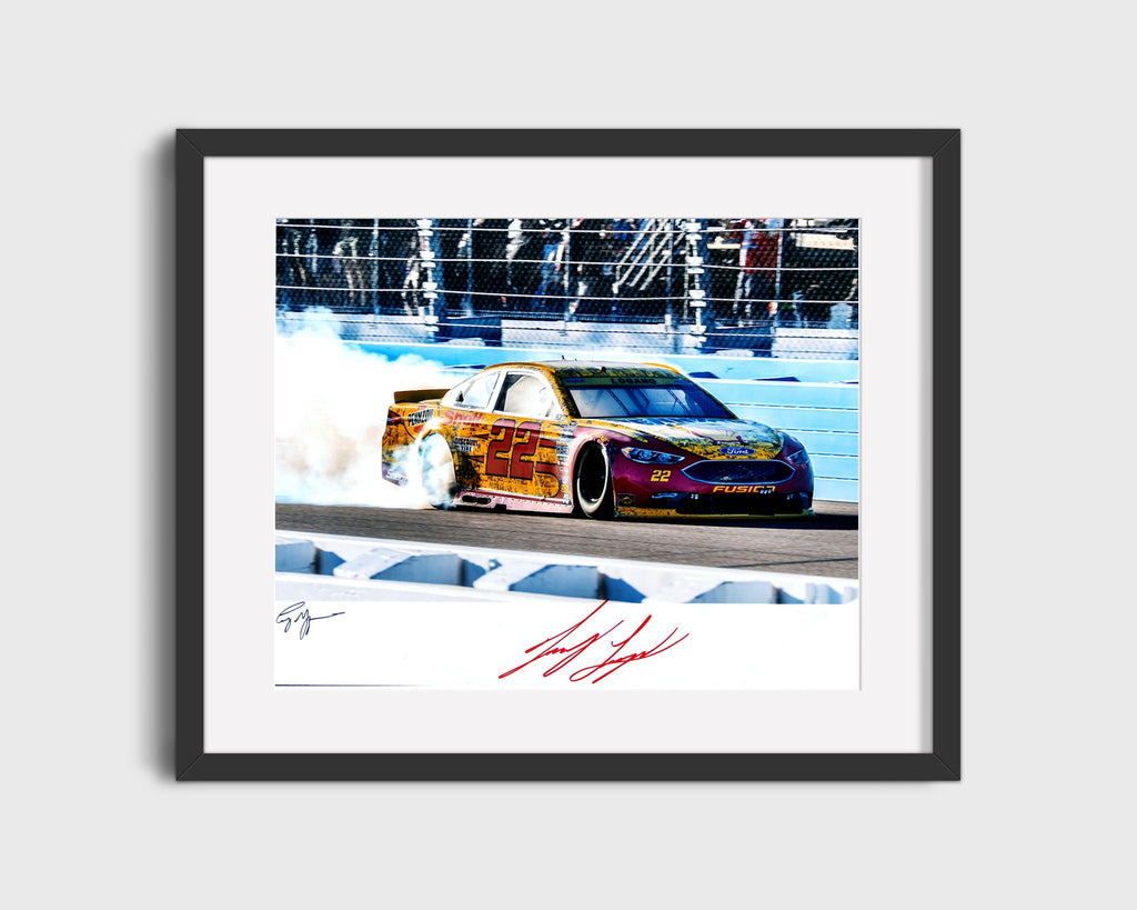 Racing Autograph Print - Joey Logano - Burnout Celebration Racing FSPrints Gallery Frame 16x20