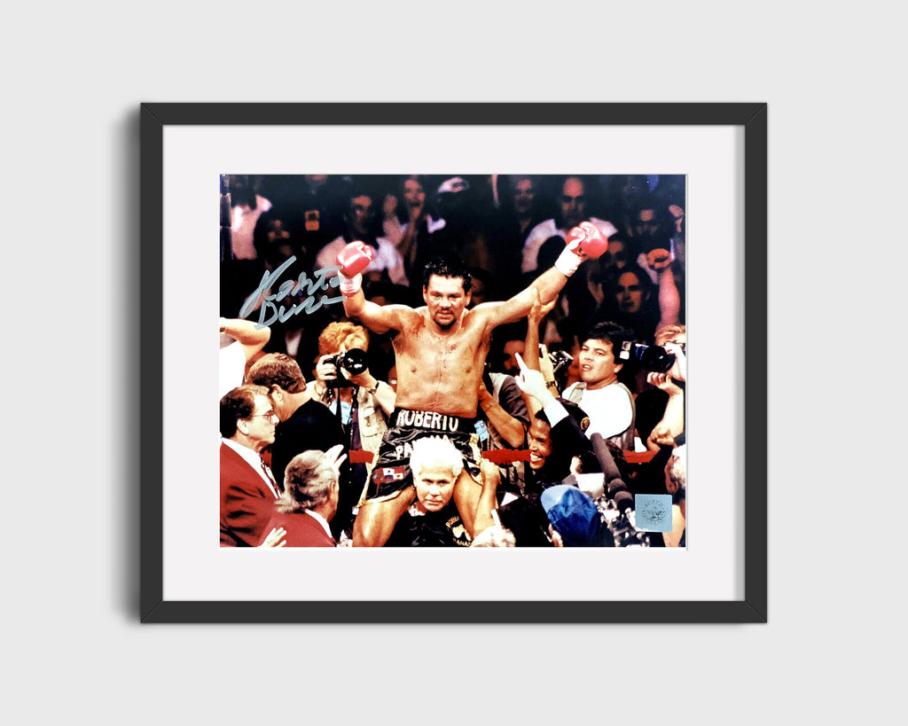 Roberto Duran Autograph Print - Champion Celebration - Hands of Stone Triumph Boxing FSPrints Gallery Frame 16x20