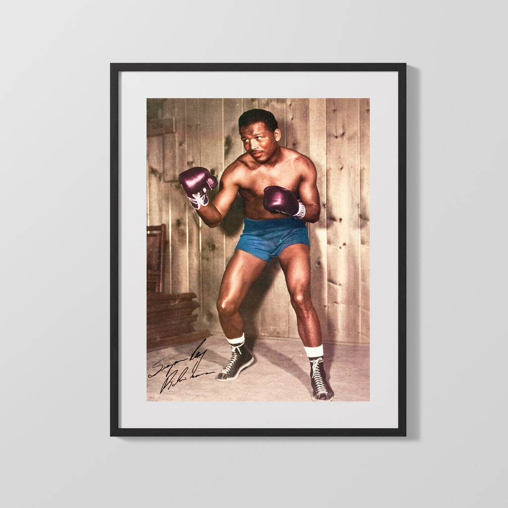 Sugar Ray Robinson Autograph Print - Training Pose - Pound for Pound King Boxing FSPrints Gallery Frame 16x20