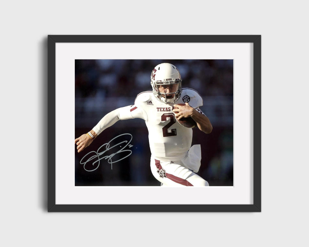 Texas A&M Autograph Print - Johnny Manziel Hitting the Edge - Money time College FSPrints Gallery Frame 16x20