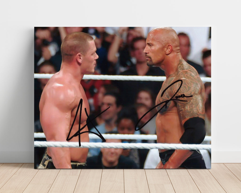 Unframed Rock and Cena Autograph Replica Print - Face Off Unframed Print - Wrestling FSP - Unframed